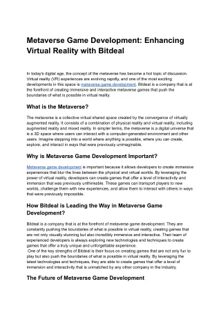 Metaverse Game Development_ Enhancing Virtual Reality with Bitdeal