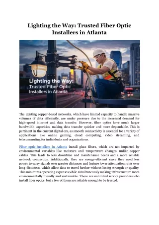 Lighting the Way: Trusted Fiber Optic Installers in Atlanta
