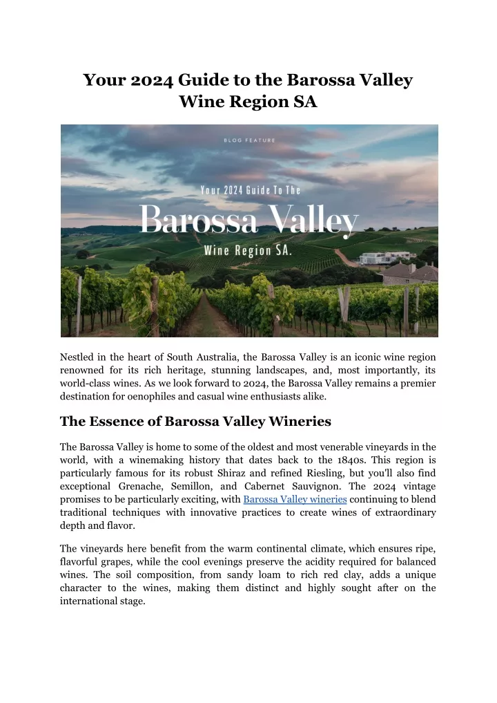 your 2024 guide to the barossa valley wine region