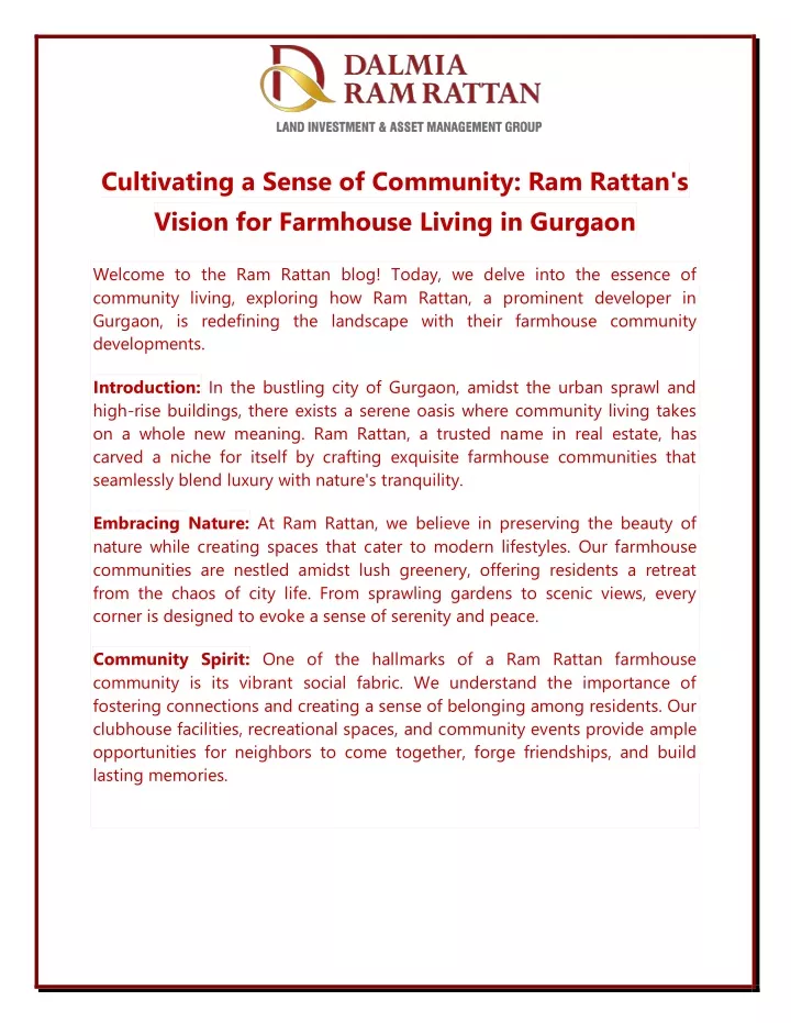 cultivating a sense of community ram rattan