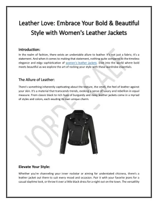 "Leather Love: Embrace Your Bold & Beautiful Style with Women's Leather Jackets