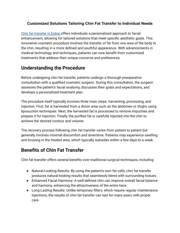 customized solutions tailoring chin fat transfer