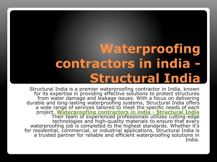 waterproofing contractors in india structural india