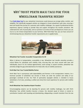 Why Trust Perth Maxi Taxi for Your Wheelchair Transfer Needs?