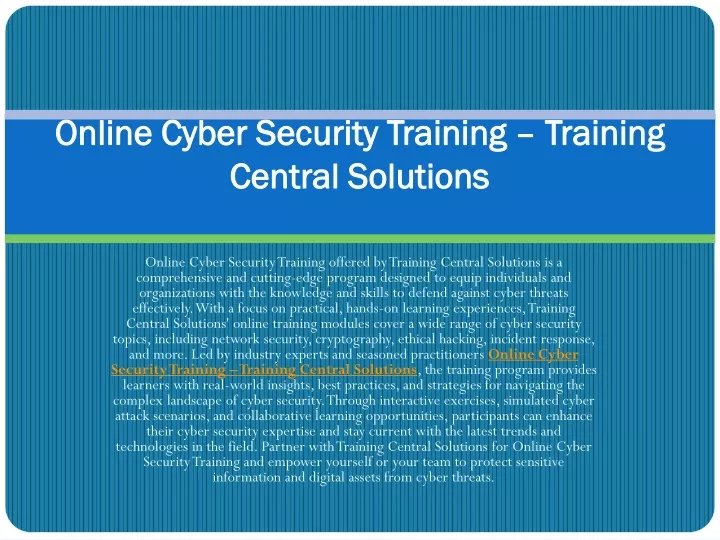 online cyber security training training central solutions