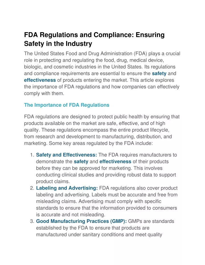 fda regulations and compliance ensuring safety