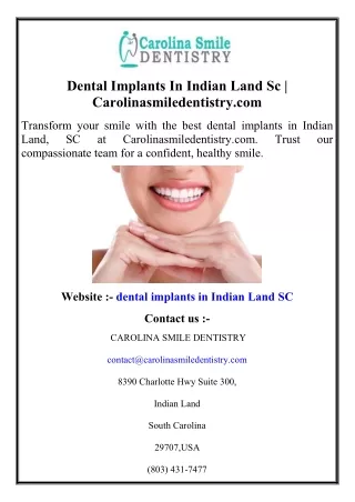 Dental Implants In Indian Land Sc  Carolinasmiledentistry.com