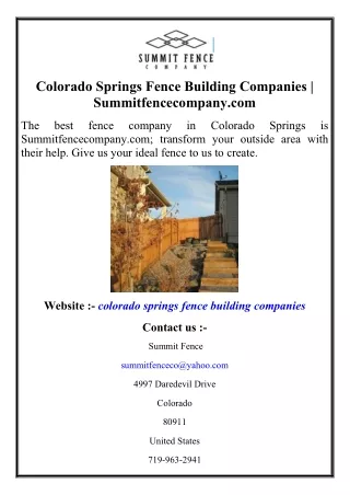 Colorado Springs Fence Building Companies  Summitfencecompany.com