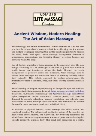 Ancient Wisdom, Modern Healing: The Art of Asian Massage