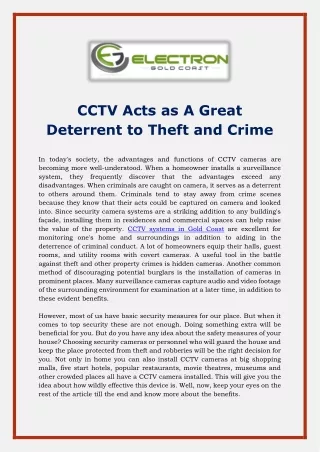 CCTV Acts as A Great Deterrent to Theft and Crime