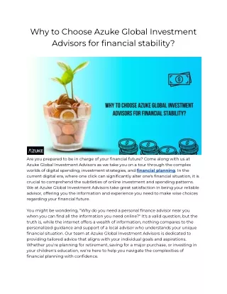 Why to Choose Azuke Global Investment Advisors for financial stability?