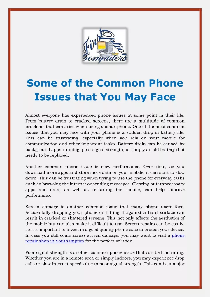 some of the common phone issues that you may face