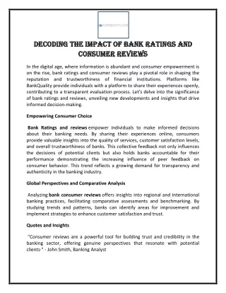 Decoding the Impact of Bank Ratings and Consumer Reviews