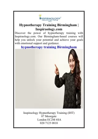 Hypnotherapy Training Birmingham  Inspiraology.com