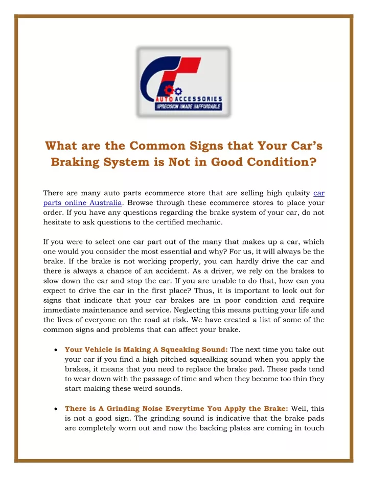 what are the common signs that your car s braking