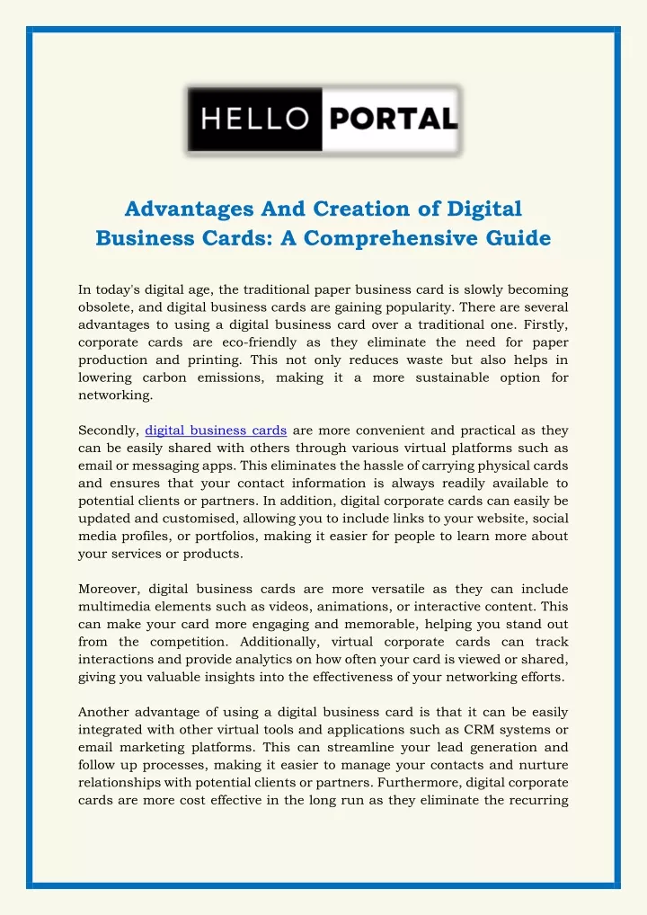 advantages and creation of digital business cards