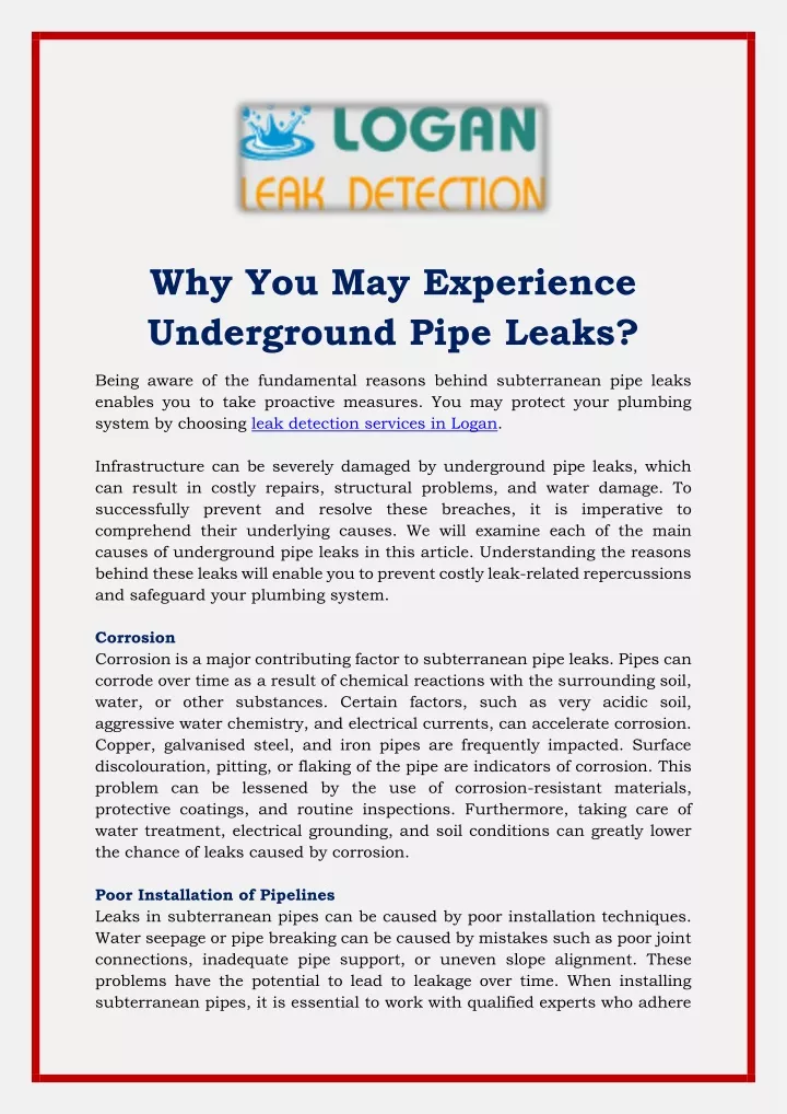 why you may experience underground pipe leaks