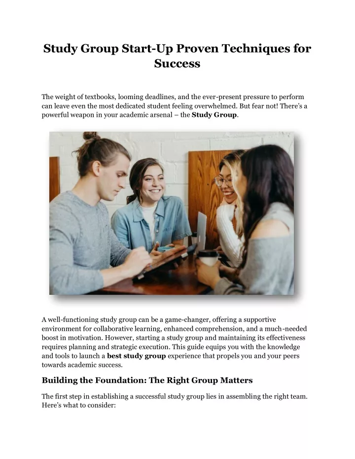 study group start up proven techniques for success