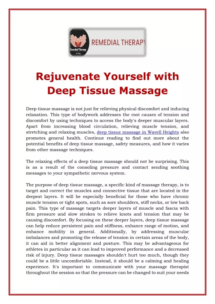 rejuvenate yourself with deep tissue massage