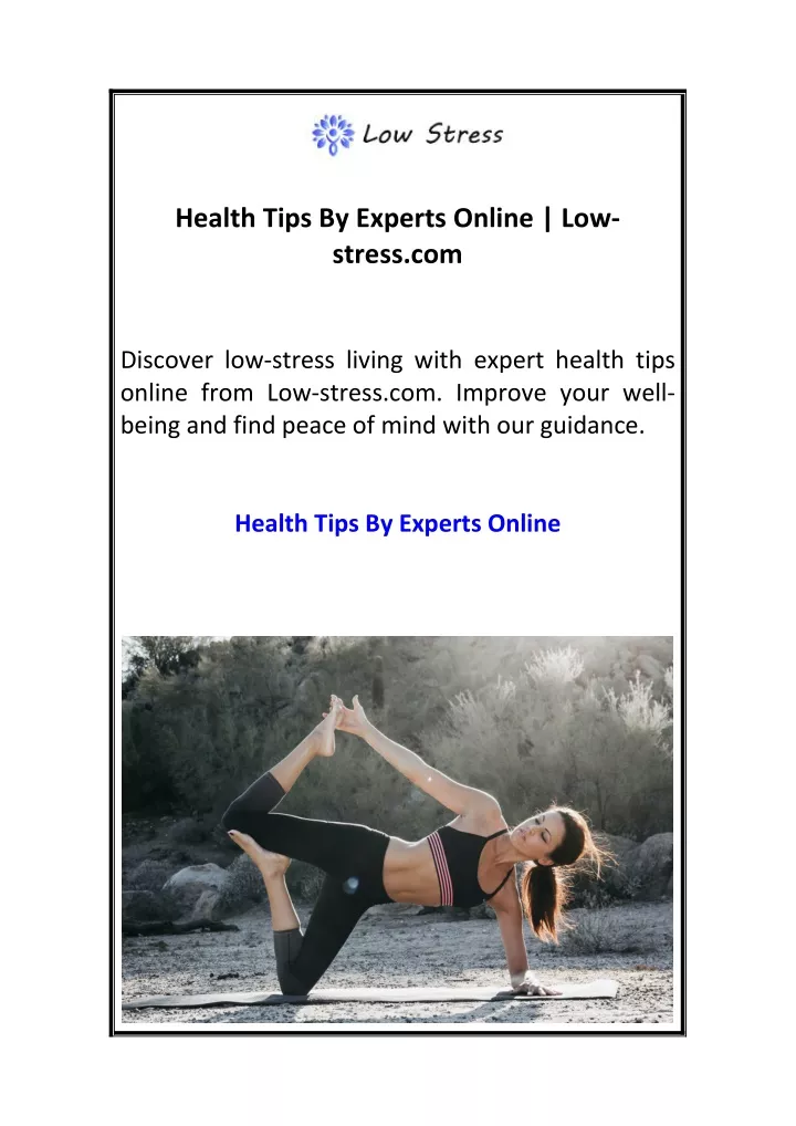 health tips by experts online low stress com