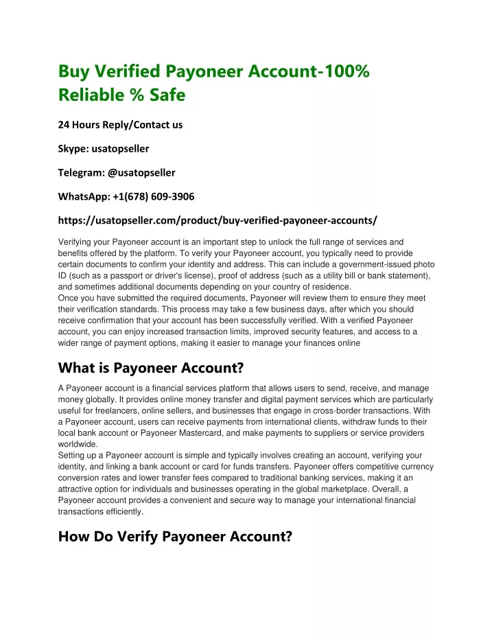 buy verified payoneer account 100 reliable safe