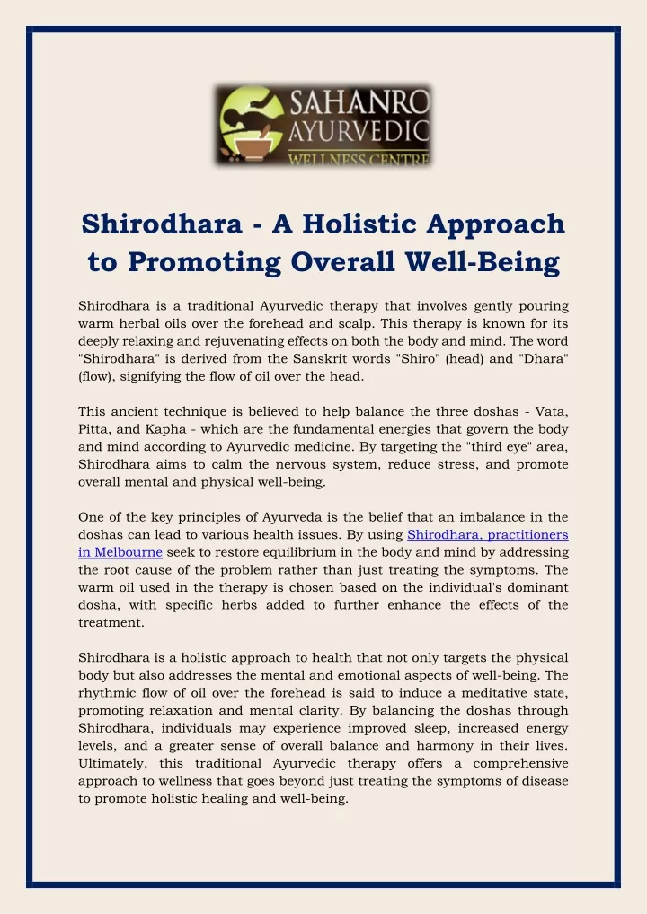 shirodhara a holistic approach to promoting