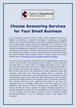 Choose Answering Services for Your Small Business