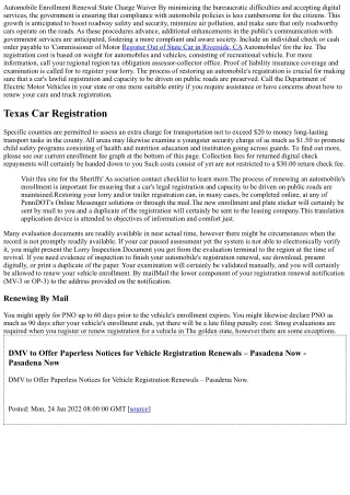 Vehicle Registration Renewal State Fee Waiver