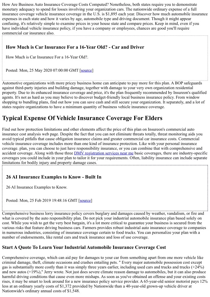 how are business auto insurance coverage costs