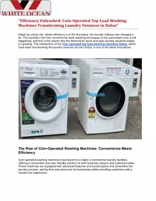 Coin-Operated Top Load Washing Machines Transforming Laundry