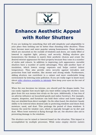 Enhance Aesthetic Appeal with Roller Shutters