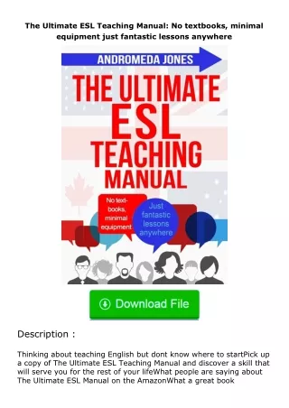 pdf❤(download)⚡ The Ultimate ESL Teaching Manual: No textbooks, minimal equipment just fantastic lessons anywhere