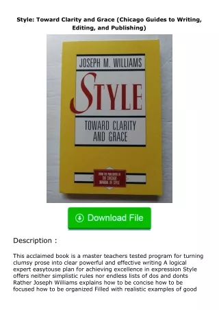 ❤️get (⚡️pdf⚡️) download Style: Toward Clarity and Grace (Chicago Guides to Writing, Editing, and Publishing)