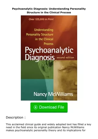 full✔download️⚡(pdf) Psychoanalytic Diagnosis: Understanding Personality Structure in the Clinical Process