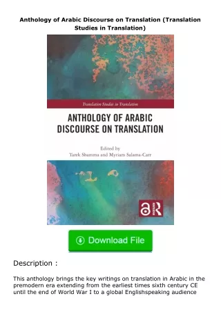 Pdf⚡(read✔online) Anthology of Arabic Discourse on Translation (Translation Studies in Translation)