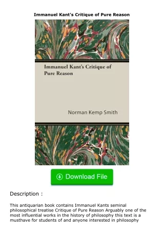 full✔download️⚡(pdf) Immanuel Kant's Critique of Pure Reason