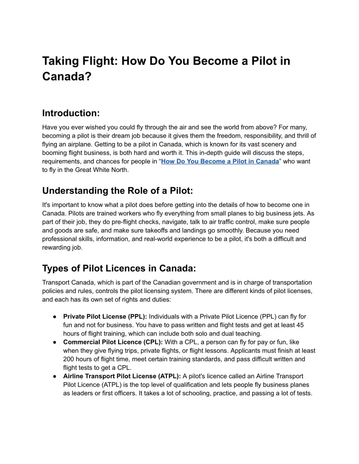 taking flight how do you become a pilot in canada