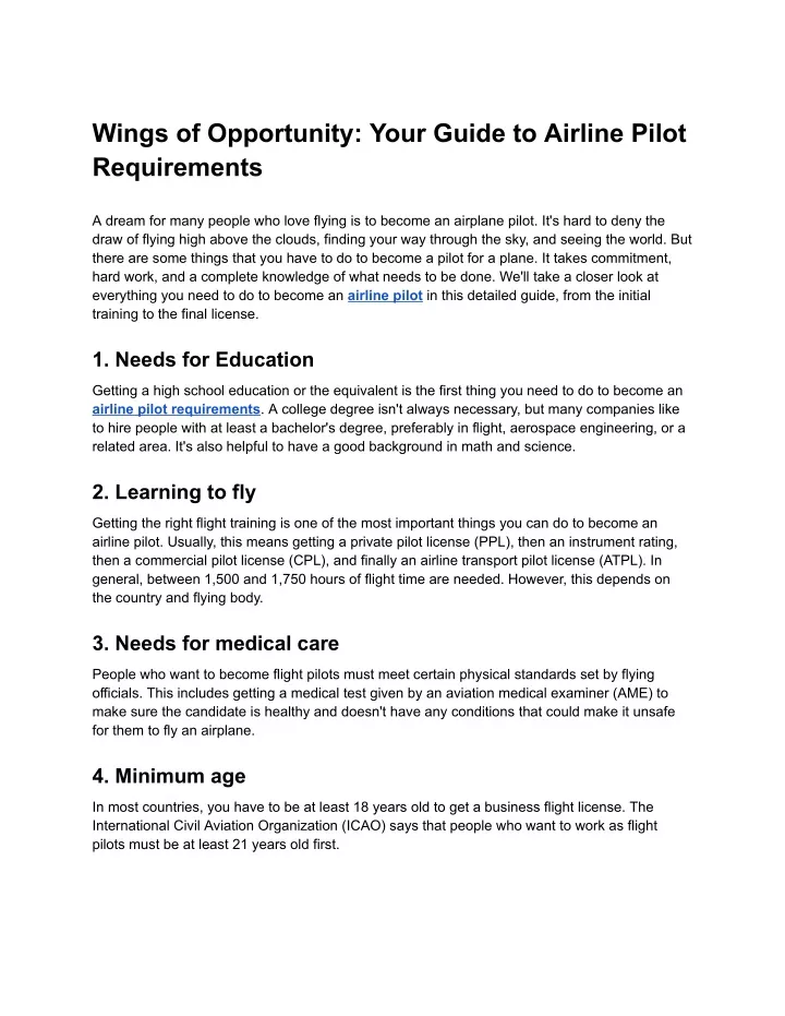 wings of opportunity your guide to airline pilot