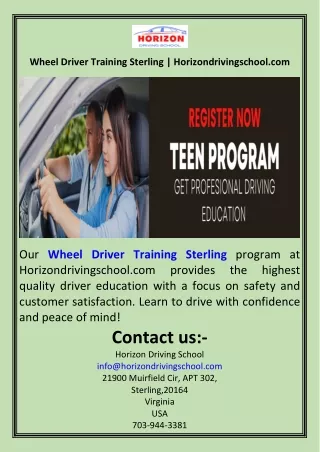 Wheel Driver Training Sterling  Horizondrivingschool.com