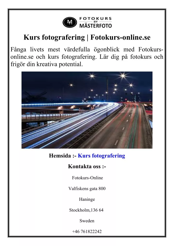 kurs fotografering fotokurs online se