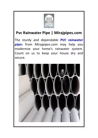Pvc Rainwater Pipe  Mirajpipes.com