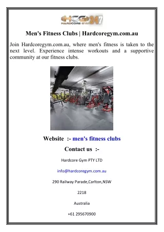 Men's Fitness Clubs   Hardcoregym.com.au