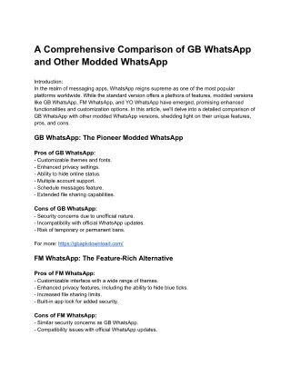 A Comprehensive Comparison of GB WhatsApp and Other Modded WhatsApp Versions