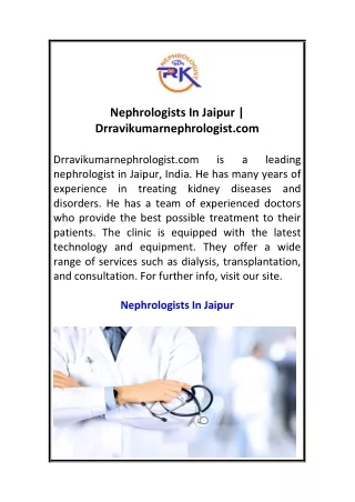 Nephrologists In Jaipur  Drravikumarnephrologist.com