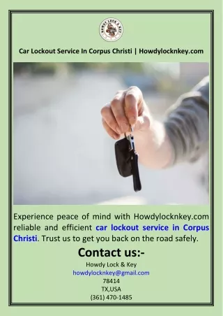 Car Lockout Service In Corpus Christi  Howdylocknkey.com