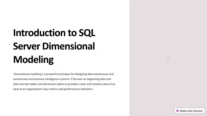introduction to sql server dimensional modeling