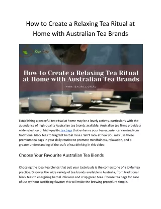 How to Create a Relaxing Tea Ritual at Home with Australian Tea Brands