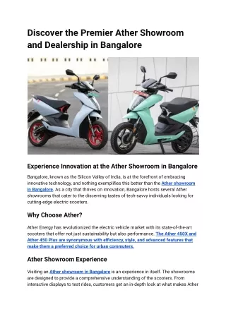 Discover the Premier Ather Showroom and Dealership in Bangalore