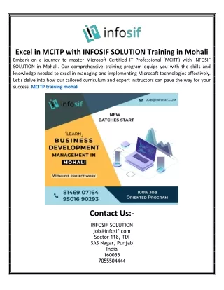 Excel in MCITP with INFOSIF SOLUTION Training in Mohali