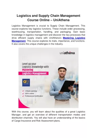 Logistics and Supply Chain Management Course Online – UniAthena
